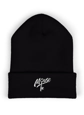 Black embroidered Mouse & O-Key gaming beanie with minimalist logo design