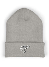 Heather gray embroidered Mouse & O-Key gaming beanie with minimalist logo design