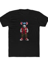 Front of black Mouse & Key Varsity gaming t-shirt featuring varsity mouse character graphic design