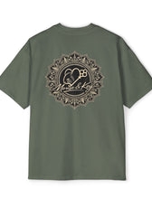 Back of Cypress Mouse & Key Mandala oversized tee featuring intricate mandala mouse logo graphic design