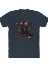 Front of indigo Mouse Streetwear gaming t-shirt featuring mouse character graphic with WASD keys and keyboard artwork