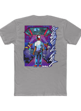 Back of light grey Mouse & Key LAN gaming t-shirt featuring retro LAN party gamer graphic artwork