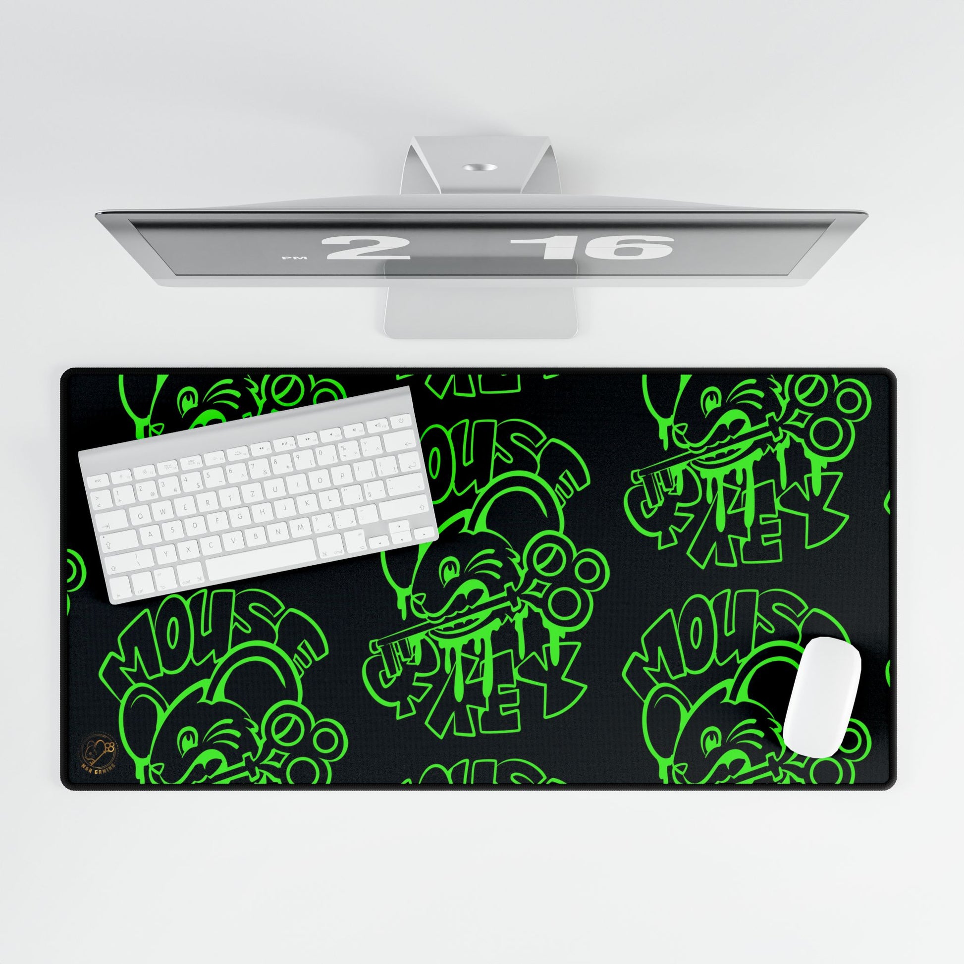 Neon Green Mouse & Key Gaming Desk Mat