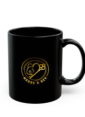 Mouse & Me Black Ceramic Mug (11oz/15oz) – Gold Logo Coffee Cup