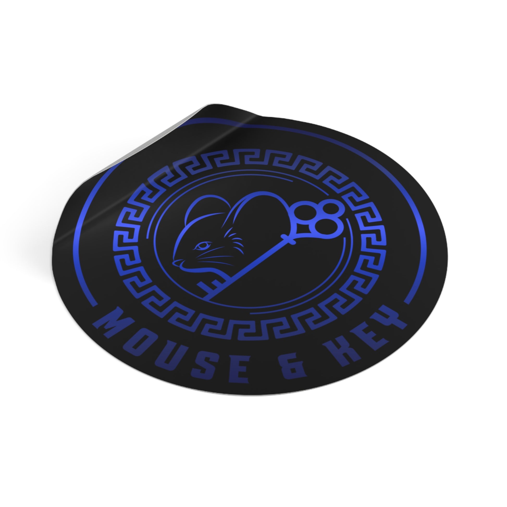 Autocollant rond en vinyle souris et clé — Emblème bleu