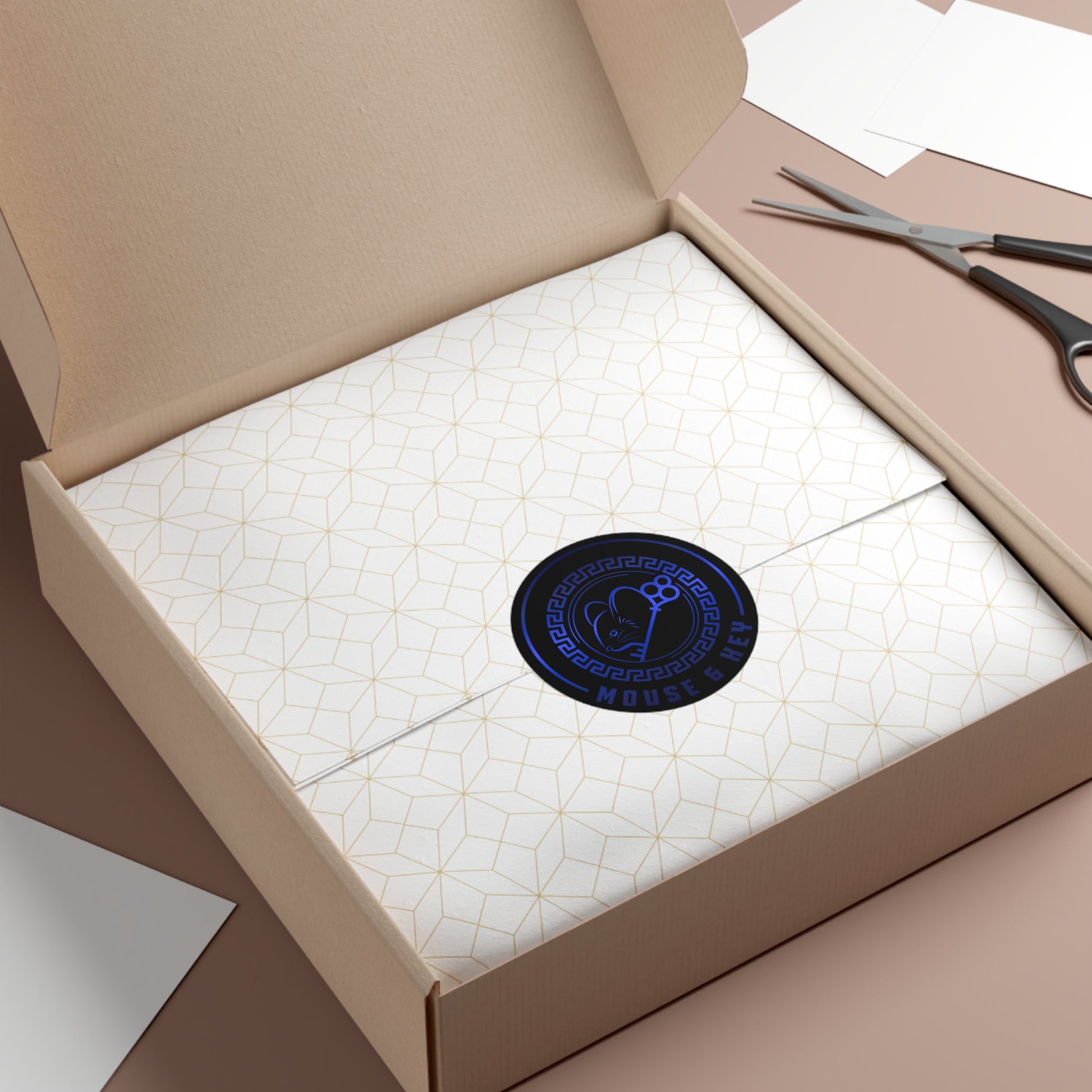 Autocollant rond en vinyle souris et clé — Emblème bleu