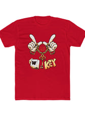 Front of red W-Key gaming t-shirt symbolizing moving forward in gaming and life
