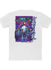 Back of white Mouse & Key LAN gaming t-shirt featuring retro LAN party gamer graphic artwork