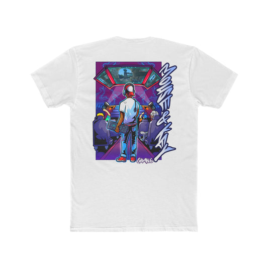 Back of white Mouse & Key LAN gaming t-shirt featuring retro LAN party gamer graphic artwork