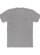 Front of light grey Mouse & Key LAN gaming t-shirt featuring minimalist M & K Gaming chest logo design