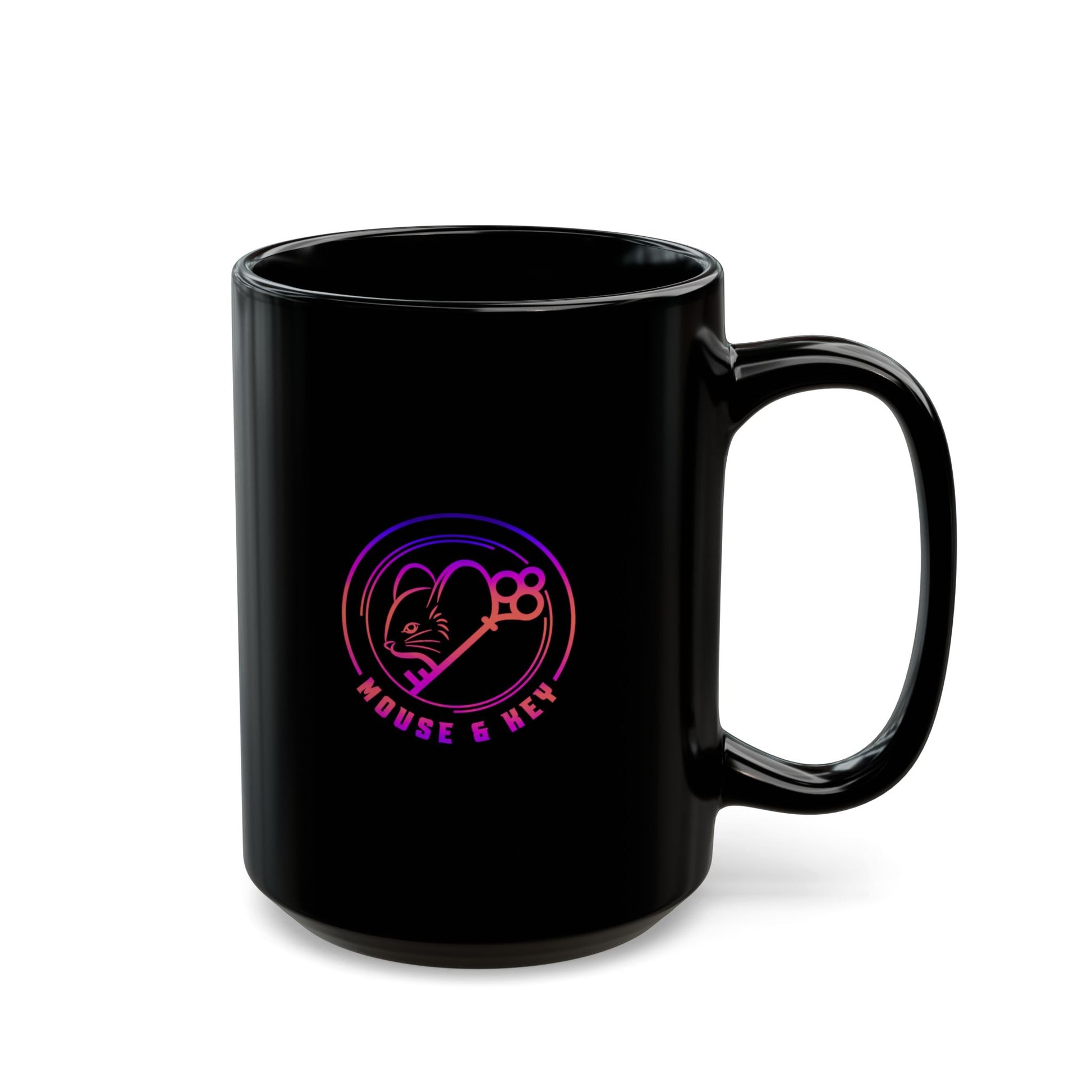 Black Ceramic Mug — Neon Pink 'Mouse & Me', 11oz/15oz