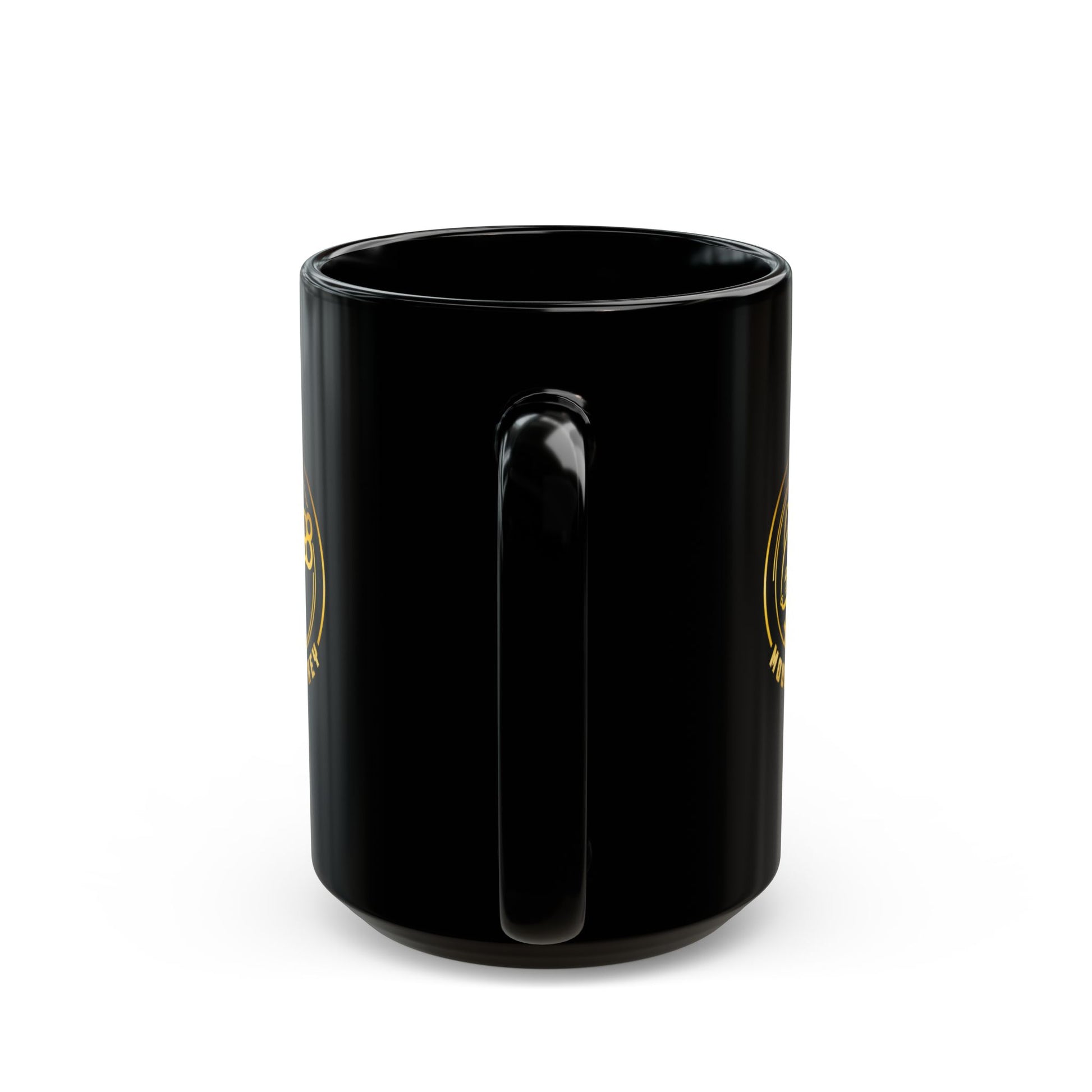 Mouse & Me Black Ceramic Mug (11oz/15oz) – Gold Logo Coffee Cup