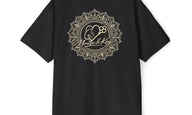 Back of black Mouse & Key Mandala oversized tee featuring intricate mandala mouse logo graphic design