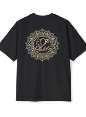 Back of black Mouse & Key Mandala oversized tee featuring intricate mandala mouse logo graphic design