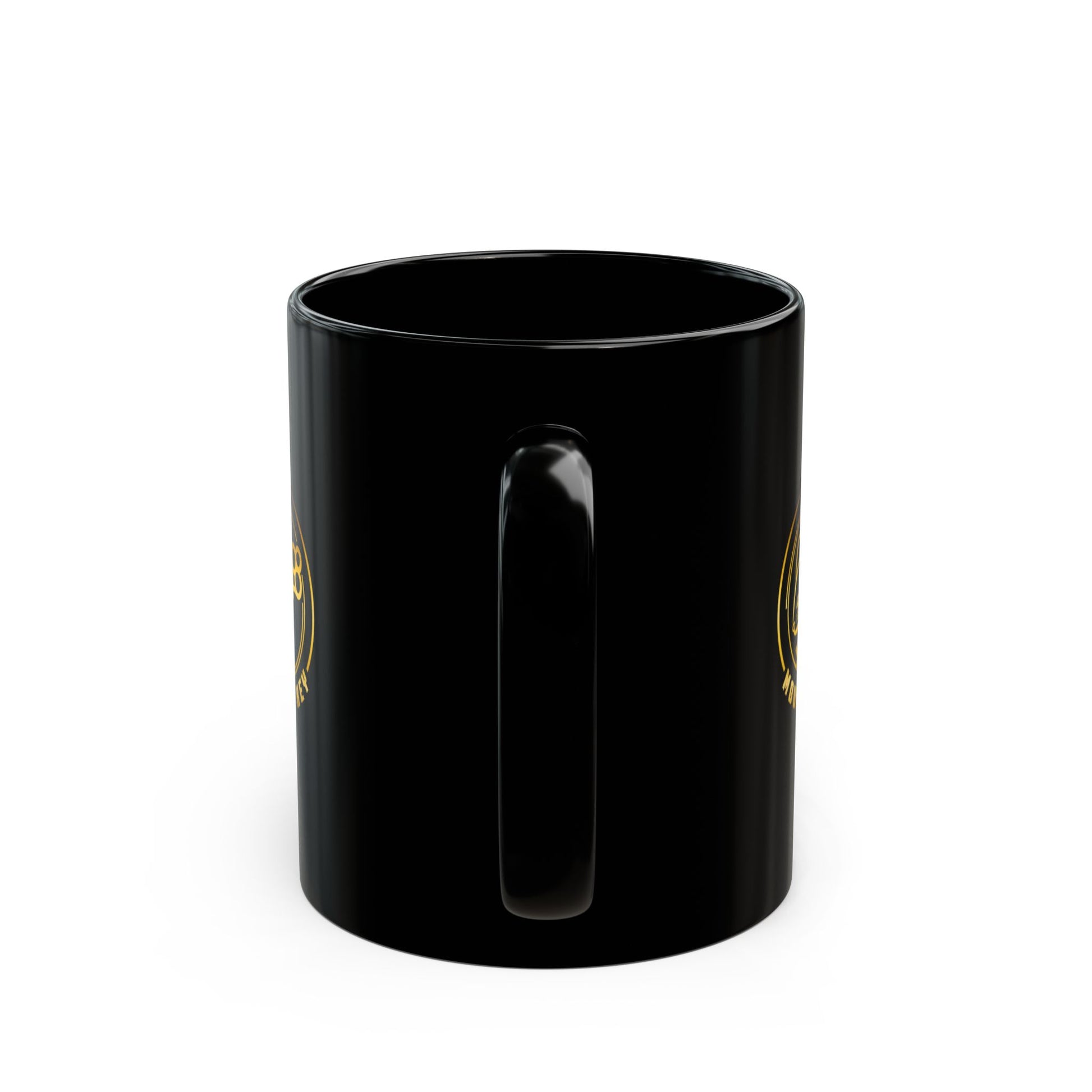Mouse & Me Black Ceramic Mug (11oz/15oz) – Gold Logo Coffee Cup