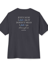 Back of Dark grey mental health awareness gaming shirt featuring “Just Cause I Didn’t Do It Doesn’t Mean I Didn’t Go Through It” graphic from Mouse & Key