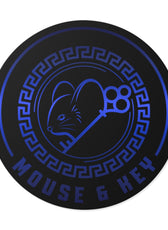 Autocollant rond en vinyle souris et clé — Emblème bleu
