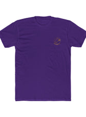 Front of purple Mouse & Key LAN gaming t-shirt featuring minimalist M & K Gaming chest logo design