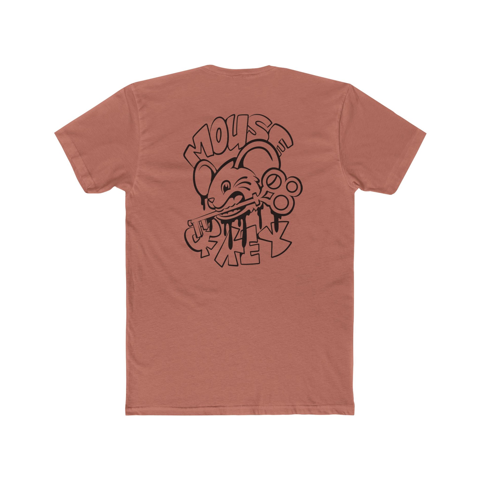 Back of Desert Pink Mouse & Key bDrip gaming shirt featuring black graffiti-style mouse graphic design