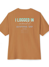 Back of toast gaming mental health awareness shirt featuring “I Logged In Instead of Giving Up” graphic from Mouse & Key