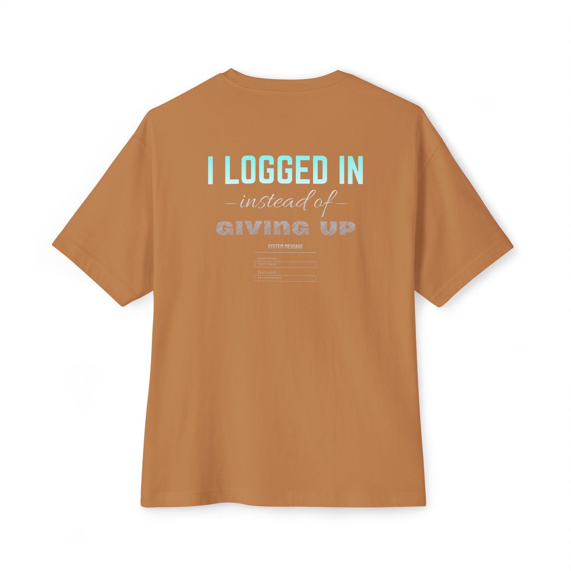 Back of toast gaming mental health awareness shirt featuring “I Logged In Instead of Giving Up” graphic from Mouse & Key