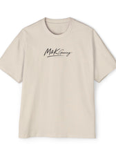 Ecru oversized Mouse & Key gaming t-shirt with minimalist white M&K signature logo design
