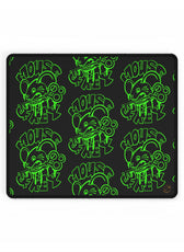 Neon green graffiti gaming desk mat designed for gaming setups and streamer desks
