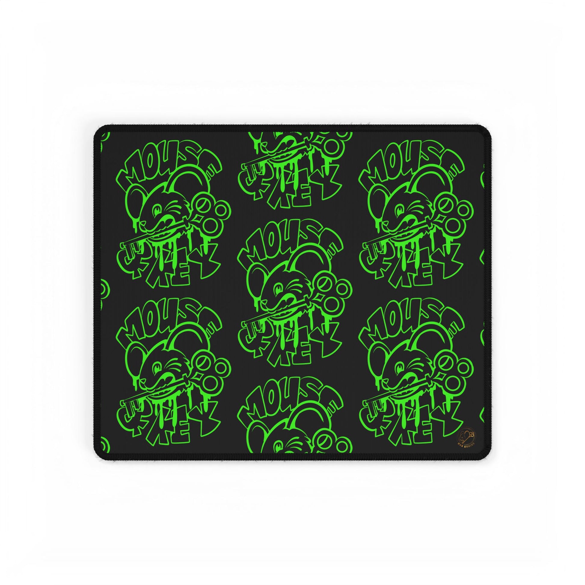 Neon green graffiti gaming desk mat designed for gaming setups and streamer desks