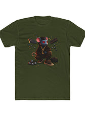 Front of military green Mouse Streetwear gaming t-shirt featuring mouse character graphic with WASD keys and keyboard artwork