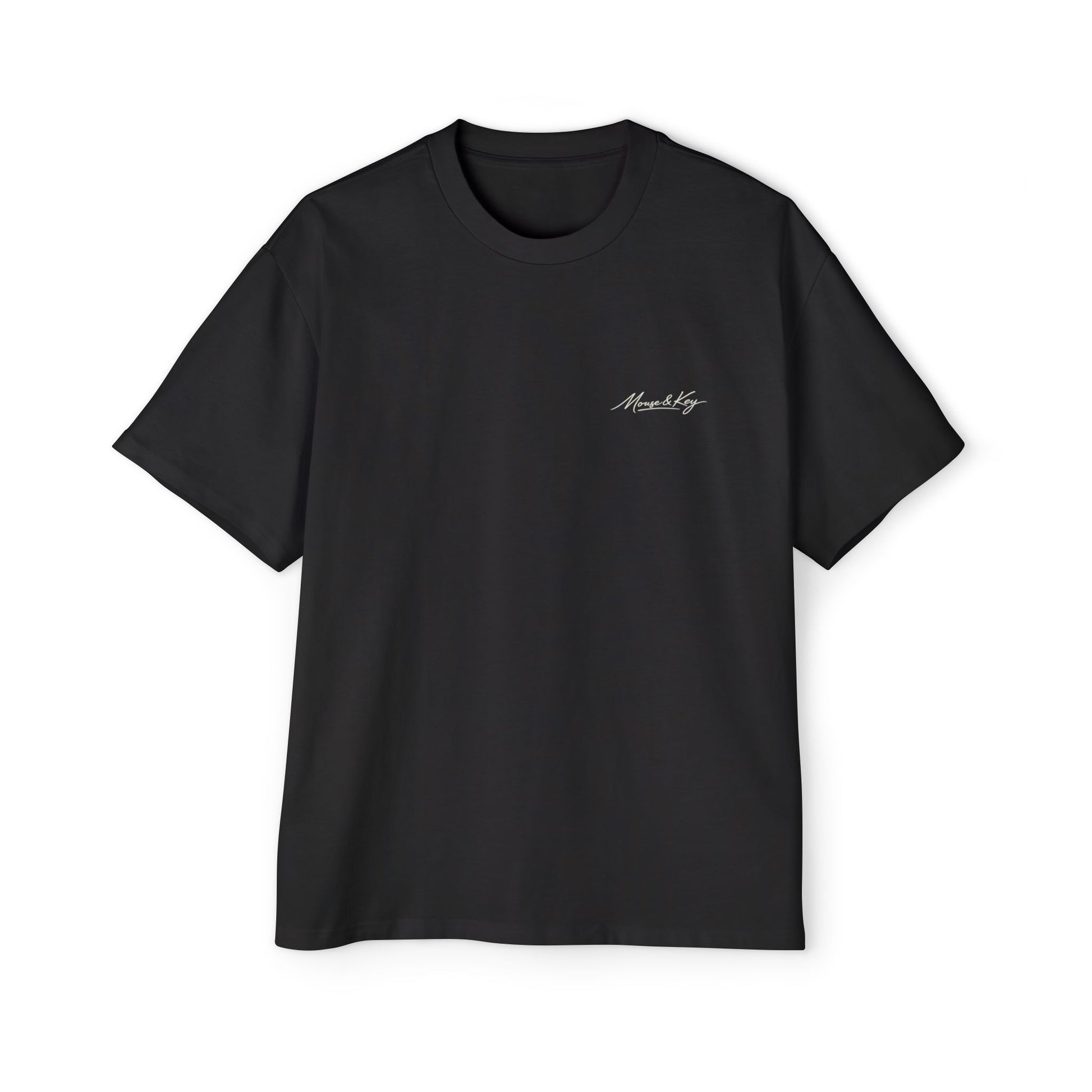 Front of black Mouse & Key Mandala oversized tee featuring intricate mandala mouse logo graphic design