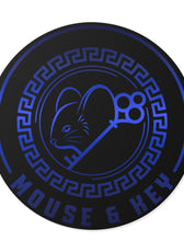 Autocollant rond en vinyle souris et clé — Emblème bleu