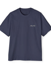 Front of midnight blue Mouse & Key Mandala oversized tee featuring intricate mandala mouse logo graphic design