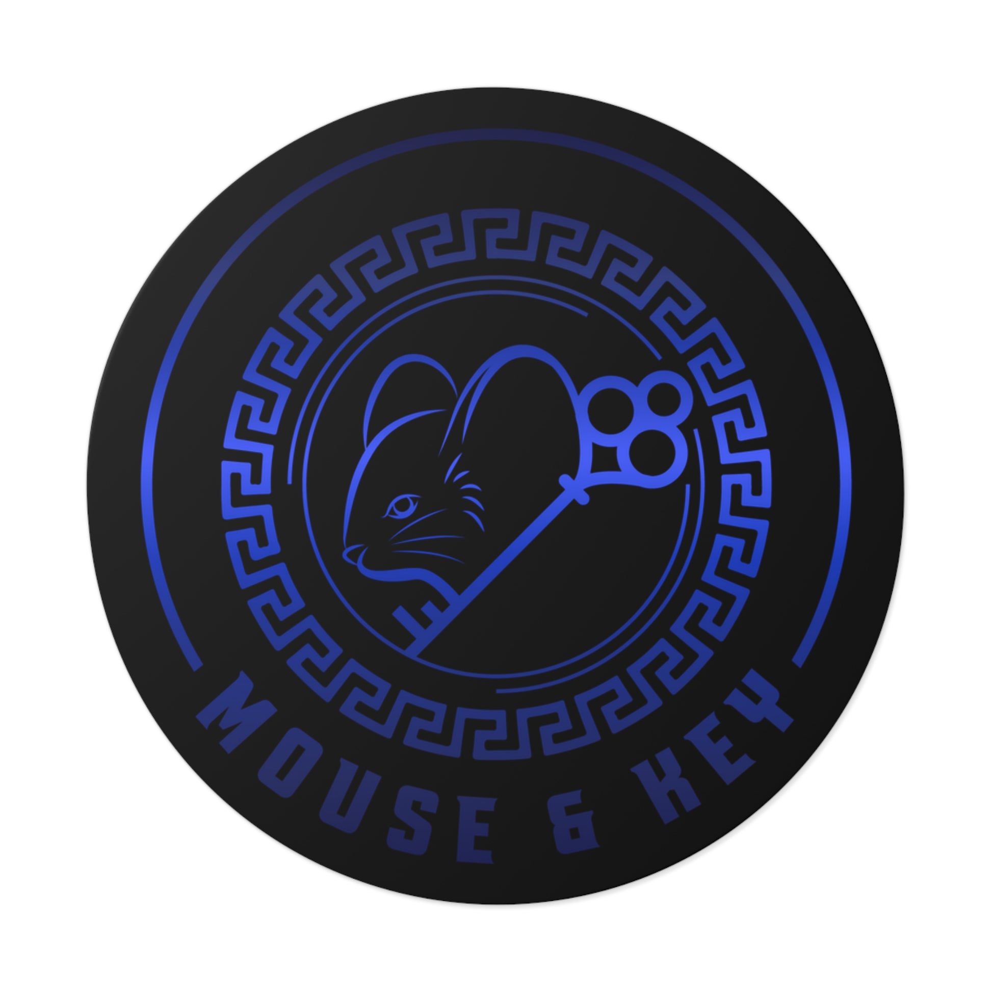 Autocollant rond en vinyle souris et clé — Emblème bleu