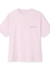 Front of pink mental health awareness gaming shirt from the Mouse & Key Still Here Collection