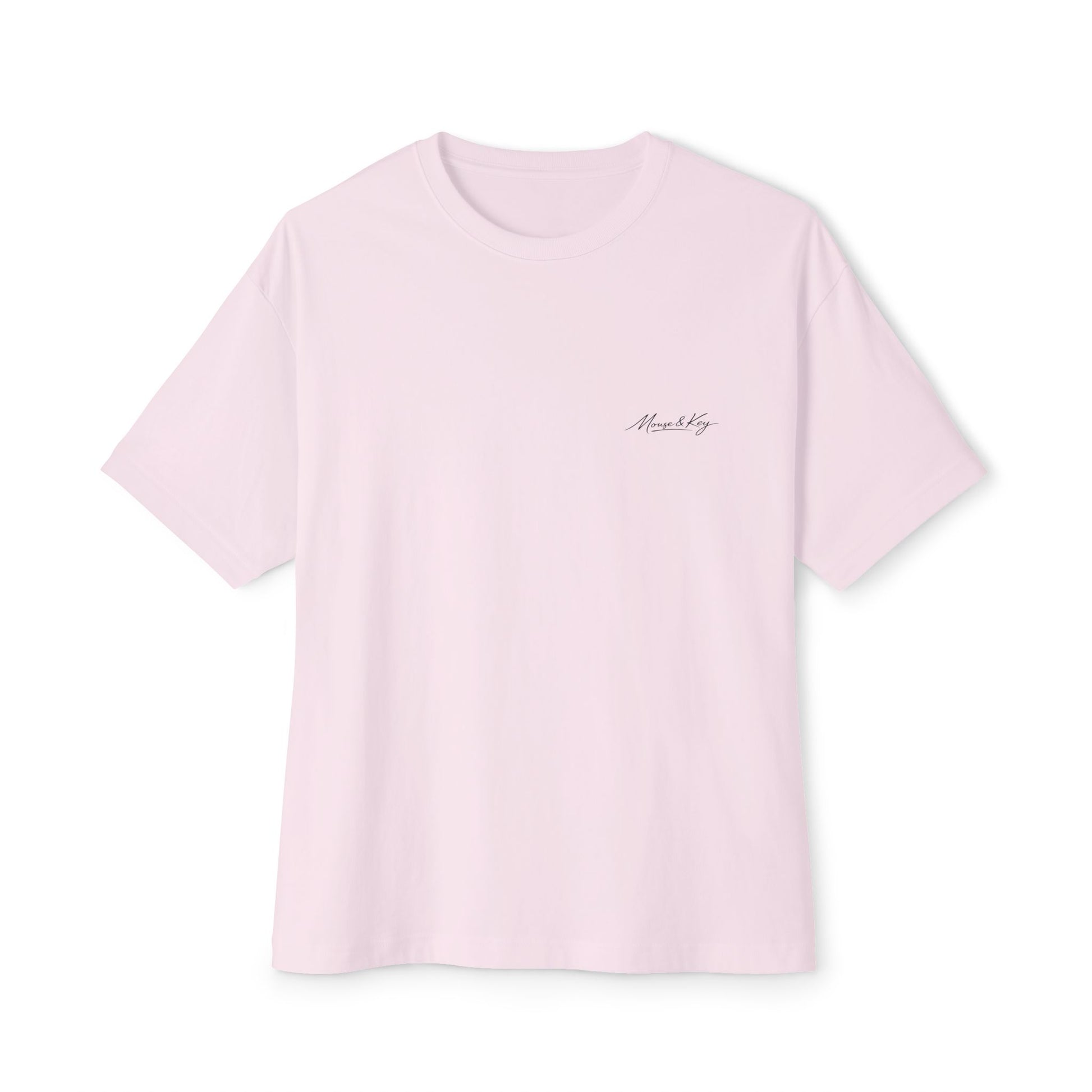 Front of pink mental health awareness gaming shirt from the Mouse & Key Still Here Collection