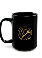 Mouse & Me Black Ceramic Mug (11oz/15oz) – Gold Logo Coffee Cup