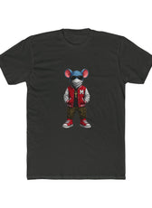 Front of heavy metal Mouse & Key Varsity gaming t-shirt featuring varsity mouse character graphic design