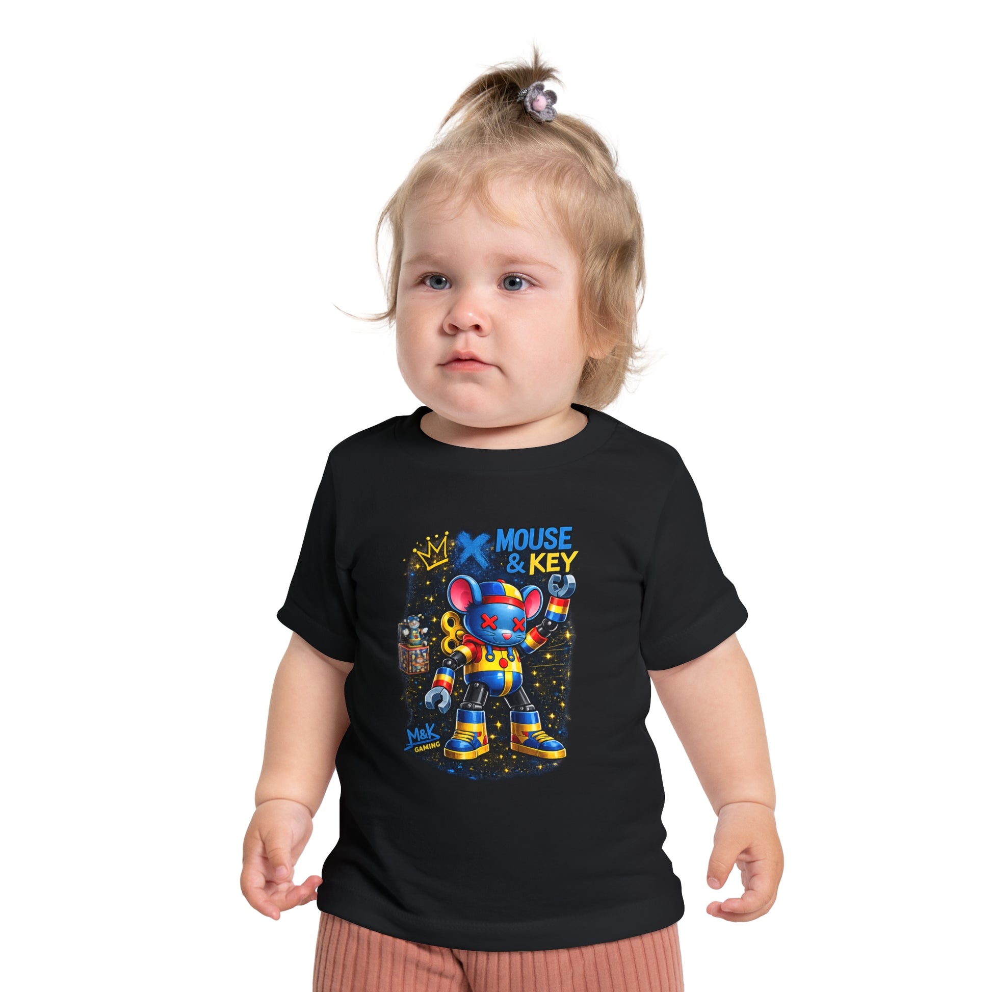 Mouse & Key Baby Tee — Colorful Robot Mouse Graphic T-Shirt