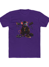 Front of purple Mouse Streetwear gaming t-shirt featuring mouse character graphic with WASD keys and keyboard artwork