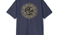 Back of Midnight blue Mouse & Key Mandala oversized tee featuring intricate mandala mouse logo graphic design