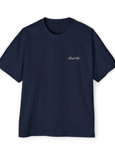 Front of Navy Mouse & Key Mandala oversized tee featuring intricate mandala mouse logo graphic design