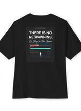 Back of black gaming mental health awareness shirt featuring “There Is No Respawning – So Stay In The Game” graphic from Mouse & Key