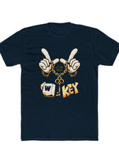 Front of navy blue W-Key gaming t-shirt symbolizing moving forward in gaming and life