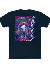 Back of midnight navy Mouse & Key LAN gaming t-shirt featuring retro LAN party gamer graphic artwork