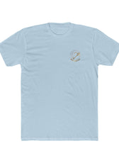 Front of light blue Mouse & Key bDrip gaming shirt featuring black graffiti-style mouse graphic design