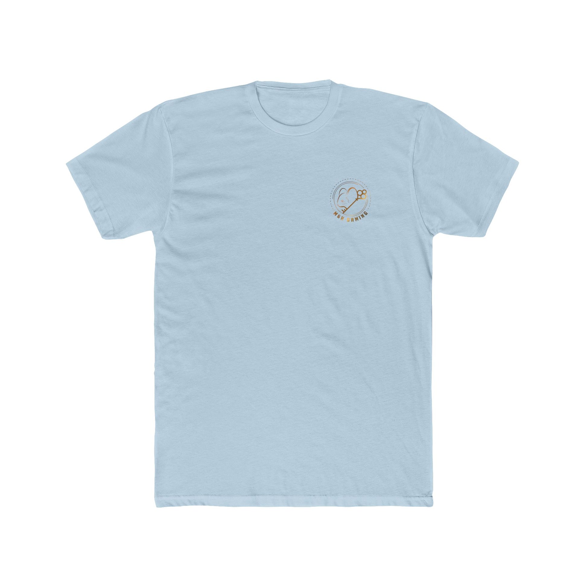 Front of light blue Mouse & Key bDrip gaming shirt featuring black graffiti-style mouse graphic design