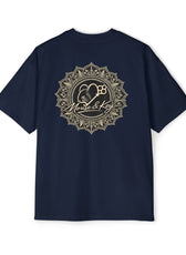 Back of Navy Mouse & Key Mandala oversized tee featuring intricate mandala mouse logo graphic design