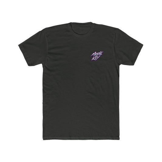 Front of heavy metal Mouse & Key Retro gaming t-shirt featuring neon-inspired minimalist logo design