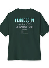 Back of Forest gaming mental health awareness shirt featuring “I Logged In Instead of Giving Up” graphic from Mouse & Key