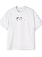 White oversized Mouse & Key gaming t-shirt with minimalist white M&K signature logo design